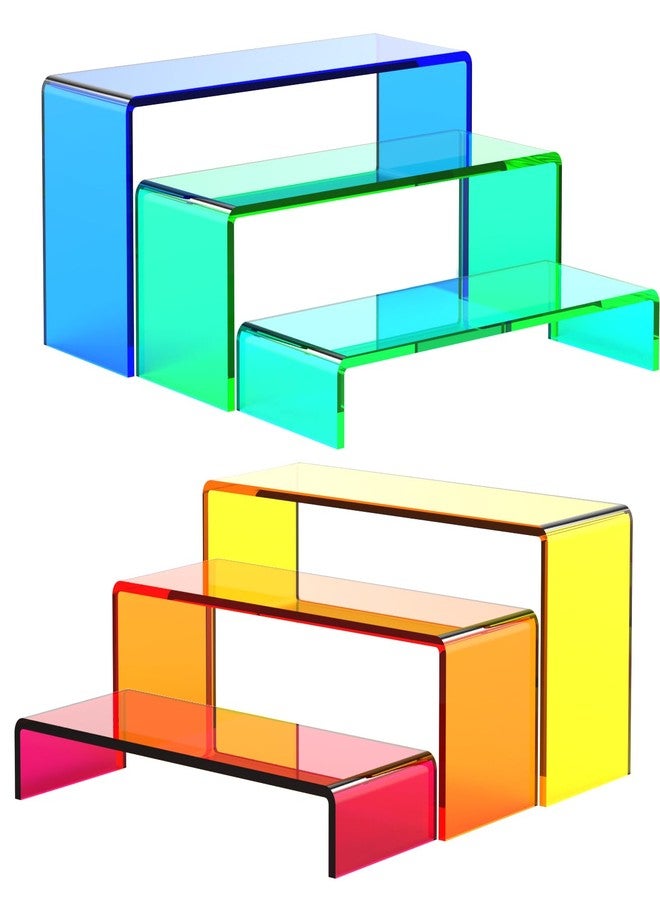 SOVQUEST 6 PCs Risers Display Stands 3 Tiers Desktop Acrylic Shelves Cake Dessert Holder Products Stand for Collectibles Shoes Jewels Pop Figure (Mix Colors) - Image 1